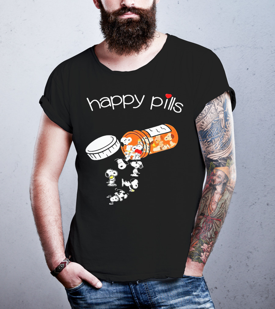 Happy Pills Peanuts Snoopy Prescription Bottle T-Shirt