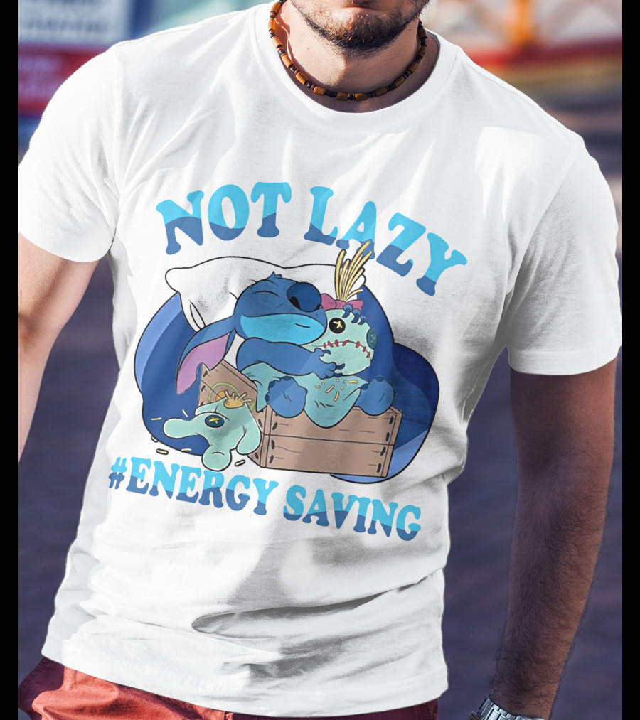 Not Lazy Energy Saving Stitch Sleeping With Voodoo Doll T-Shirt