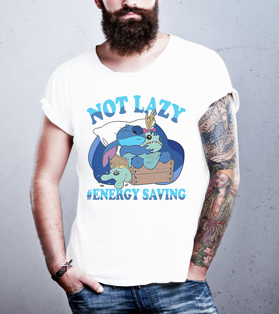 Not Lazy Energy Saving Stitch Sleeping With Voodoo Doll T-Shirt