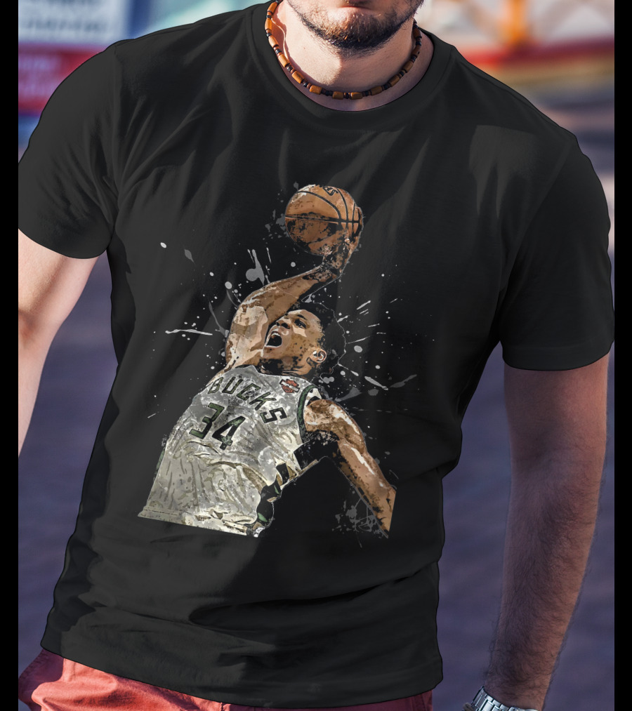 Giannis Antetokounmpo 34 Bucks Basketball Dunk Jersey T-Shirt