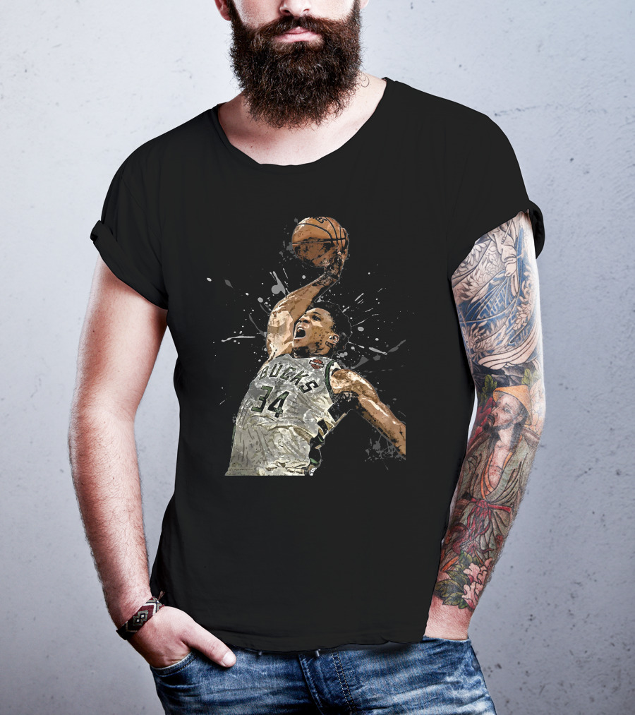 Giannis Antetokounmpo 34 Bucks Basketball Dunk Jersey T-Shirt