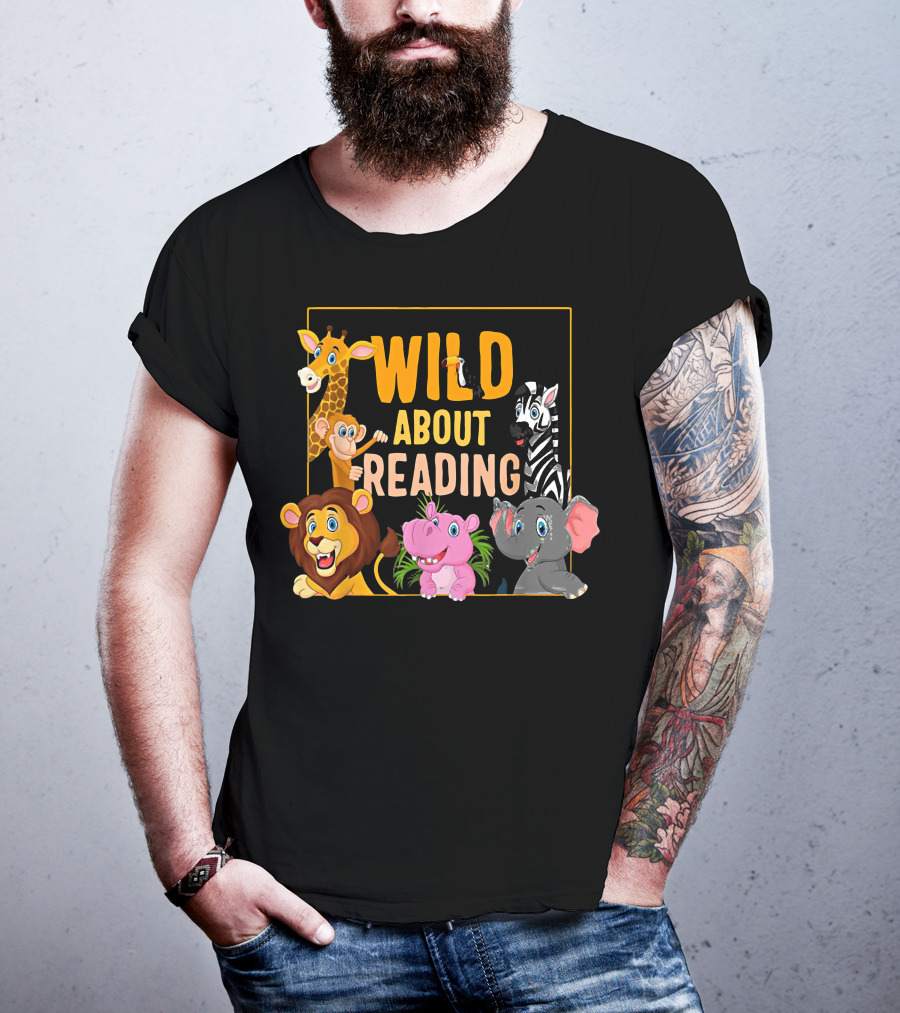Wild About Reading Cute Zoo Animals Students Books Lover T-Shirt