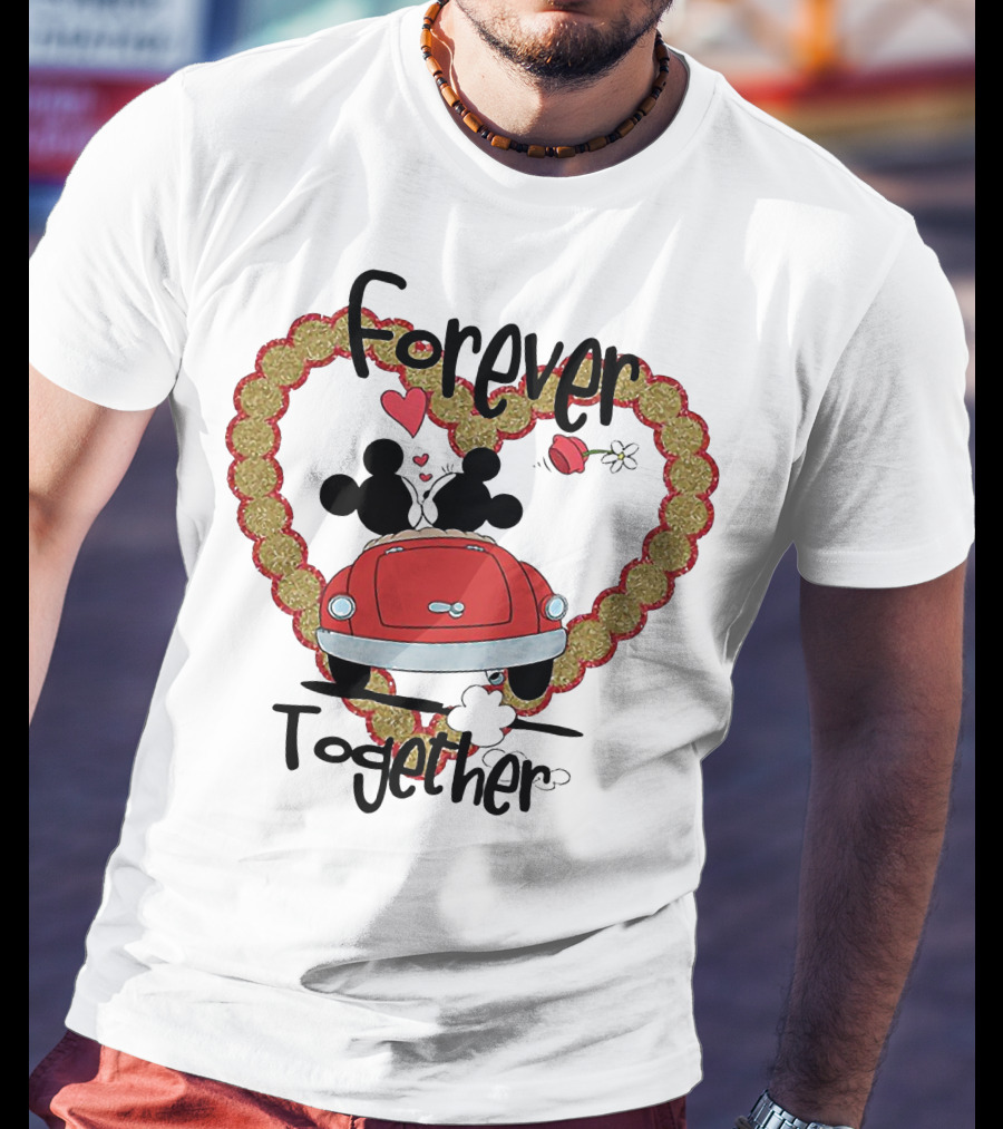 Mickey Mouse Minnie Mouse Forever Together Valentine Day Hearts Car T-Shirt