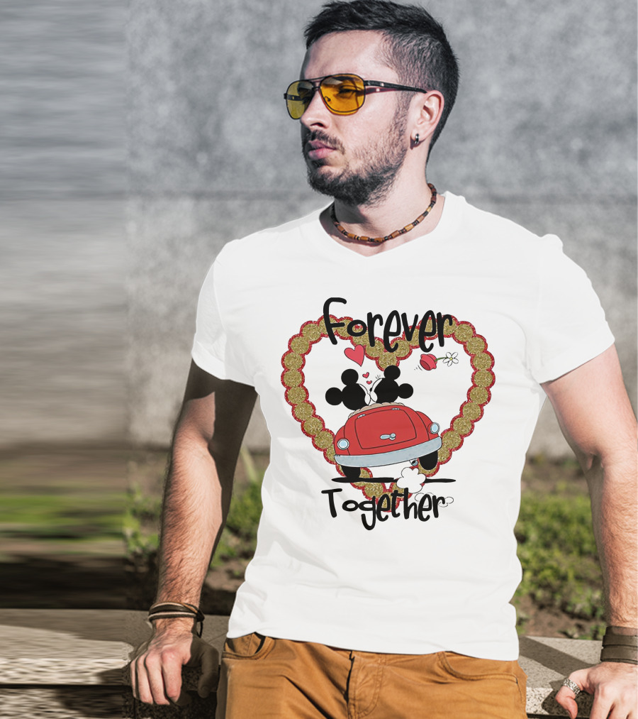 Mickey Mouse Minnie Mouse Forever Together Valentine Day Hearts Car T-Shirt
