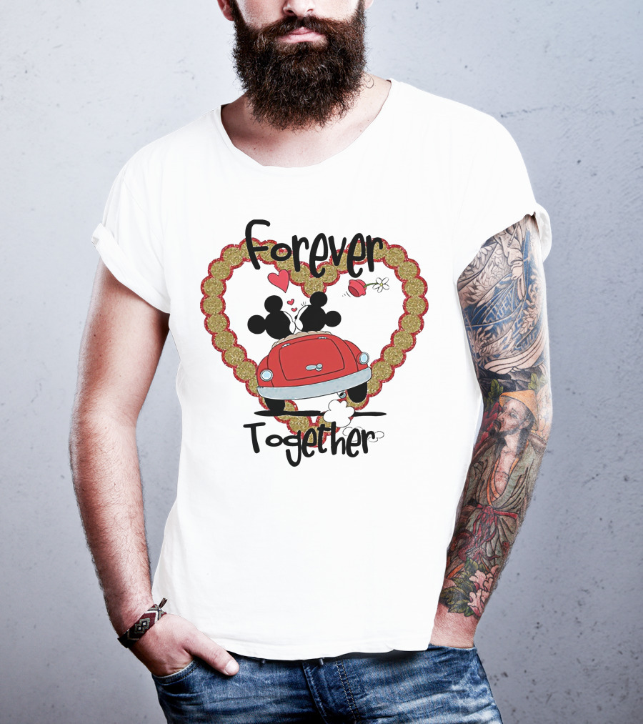 Mickey Mouse Minnie Mouse Forever Together Valentine Day Hearts Car T-Shirt