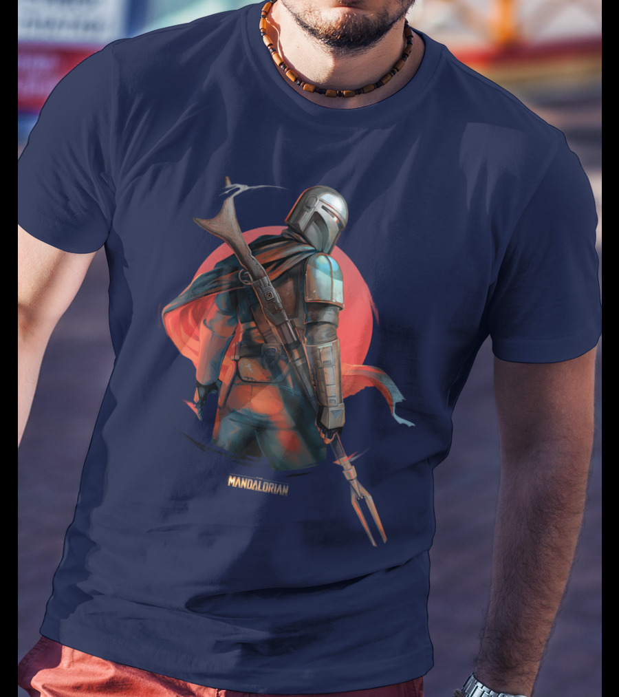 Mandalorian Warrior In Front Of Red Sun T-Shirt