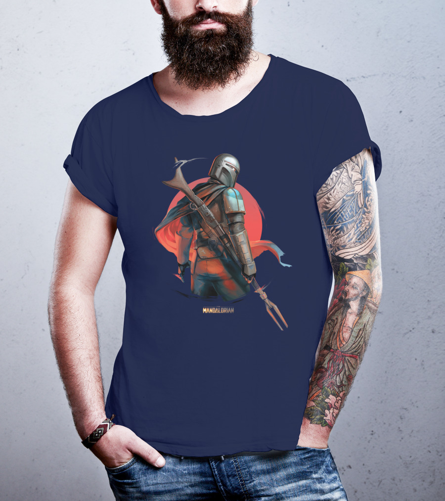 Mandalorian Warrior In Front Of Red Sun T-Shirt