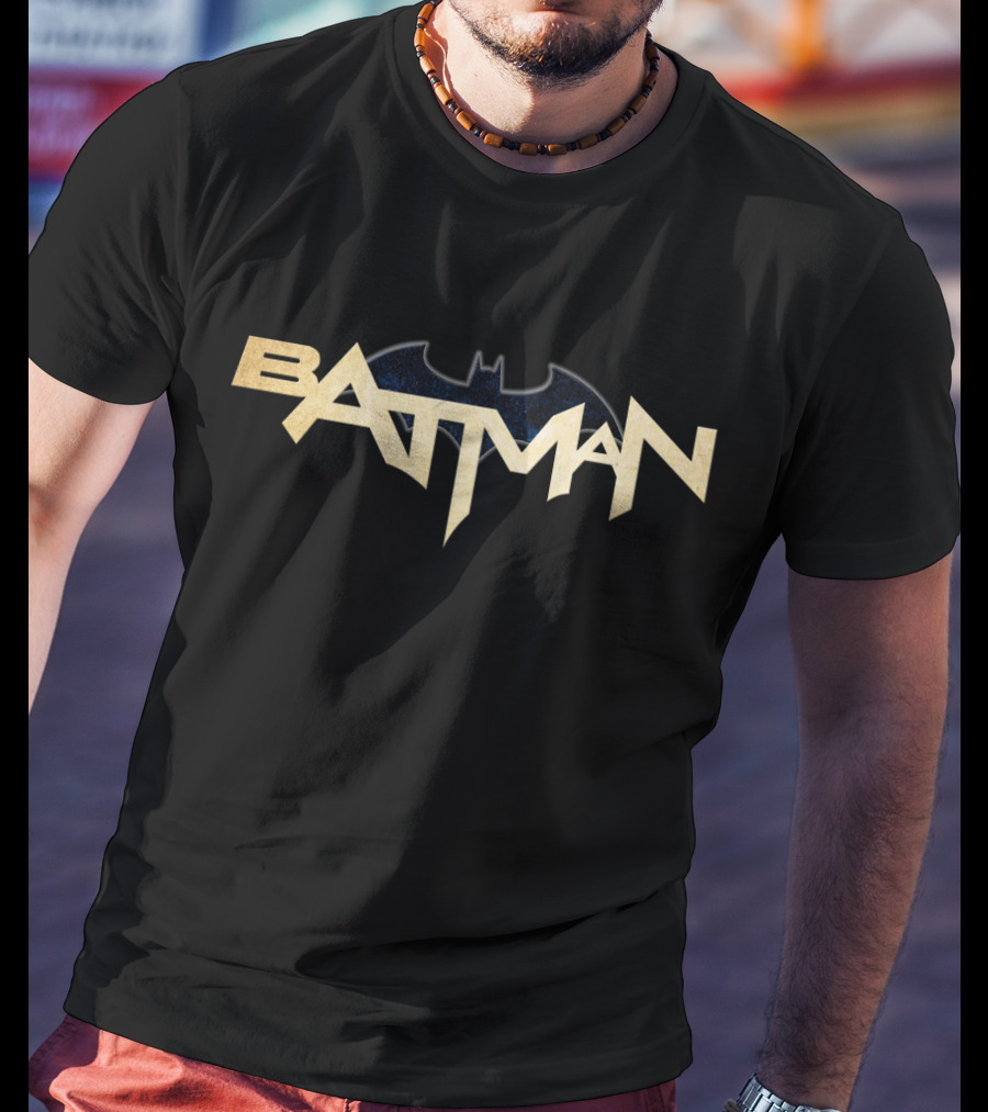 Batman Metallic Emblem Text T-Shirt