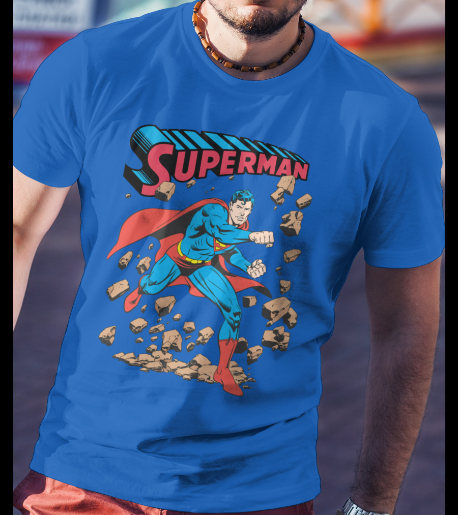 Superman Breaking Rocks In Classic Pose T-Shirt