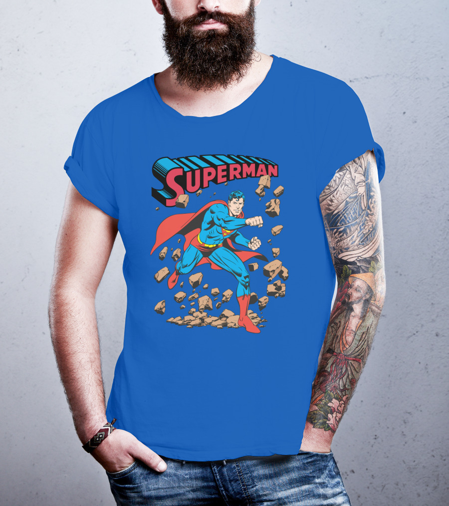 Superman Breaking Rocks In Classic Pose T-Shirt