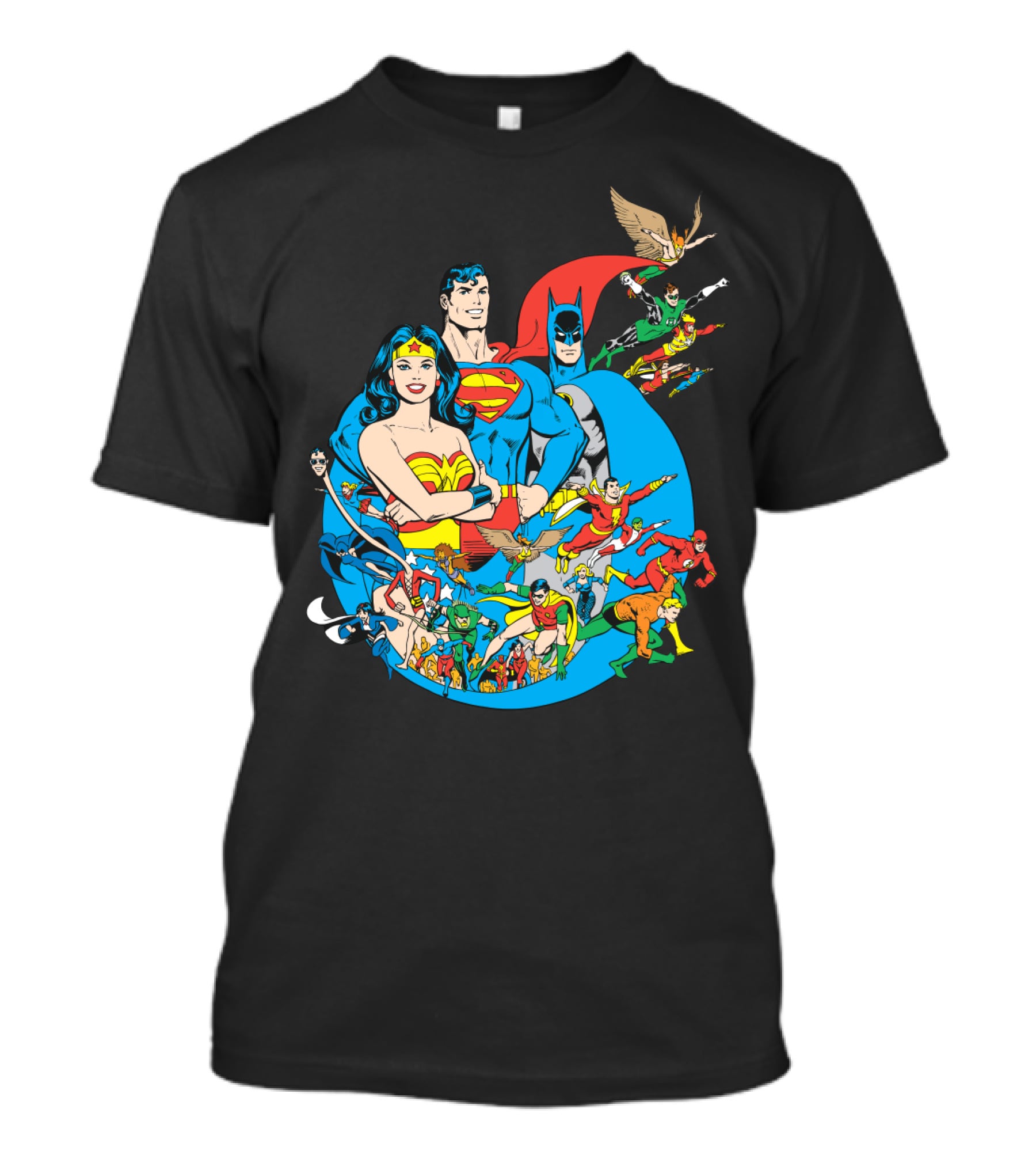 DC Comics Justice League Superman Batman Wonder Woman Flash Green Lantern Aquaman Hawkman Robin Green Arrow T-Shirt