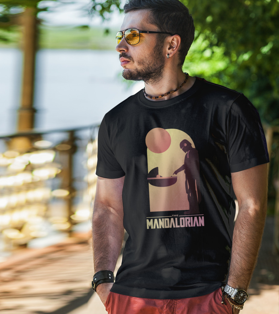 The Mandalorian Bounty Hunter Encounter Sunset Scene T-Shirt