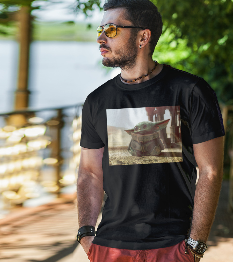 The Child Square Mandalorian Baby Yoda On Tatooine Desert T-Shirt