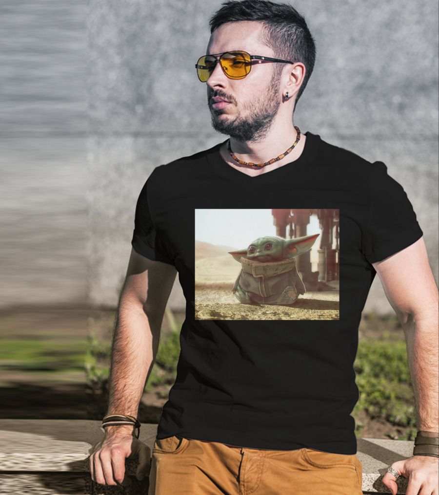 The Child Square Mandalorian Baby Yoda On Tatooine Desert T-Shirt