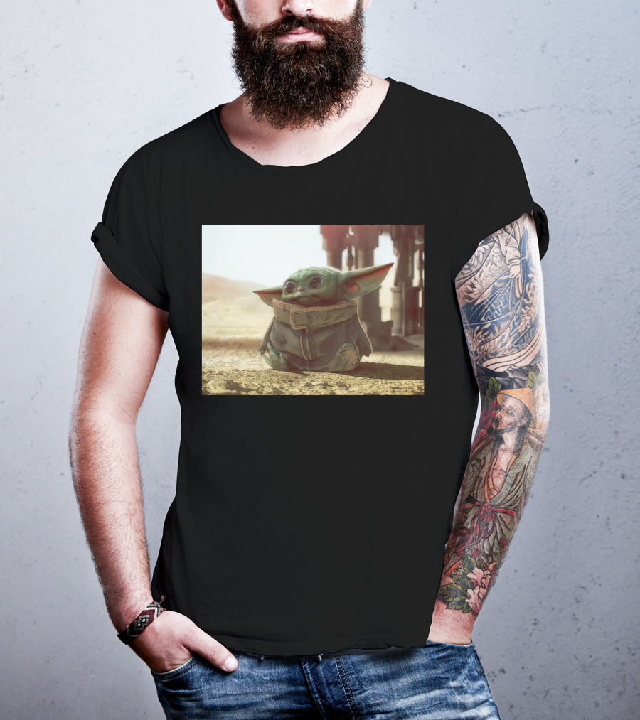 The Child Square Mandalorian Baby Yoda On Tatooine Desert T-Shirt