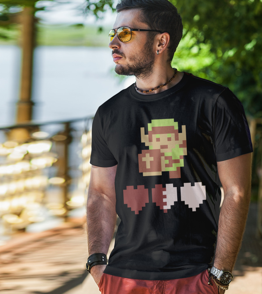 The Legend Of Zelda Link Pixel Art With Heart Containers T-Shirt