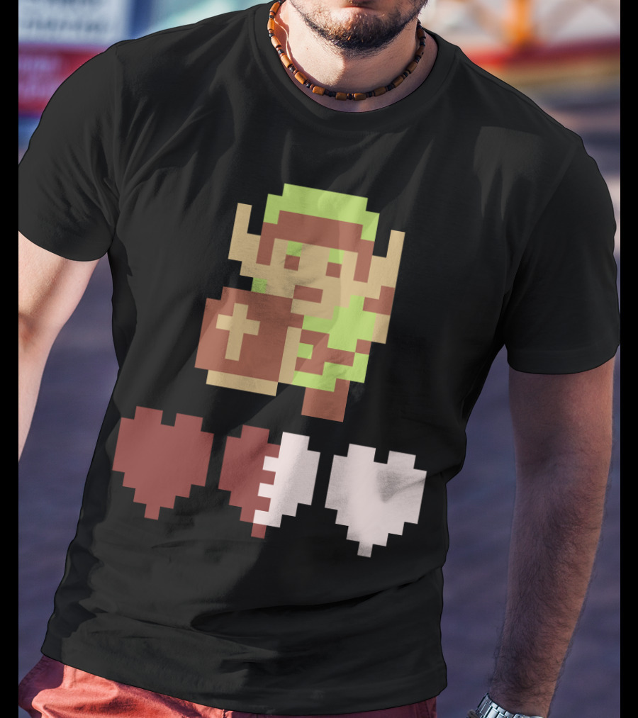The Legend Of Zelda Link Pixel Art With Heart Containers T-Shirt