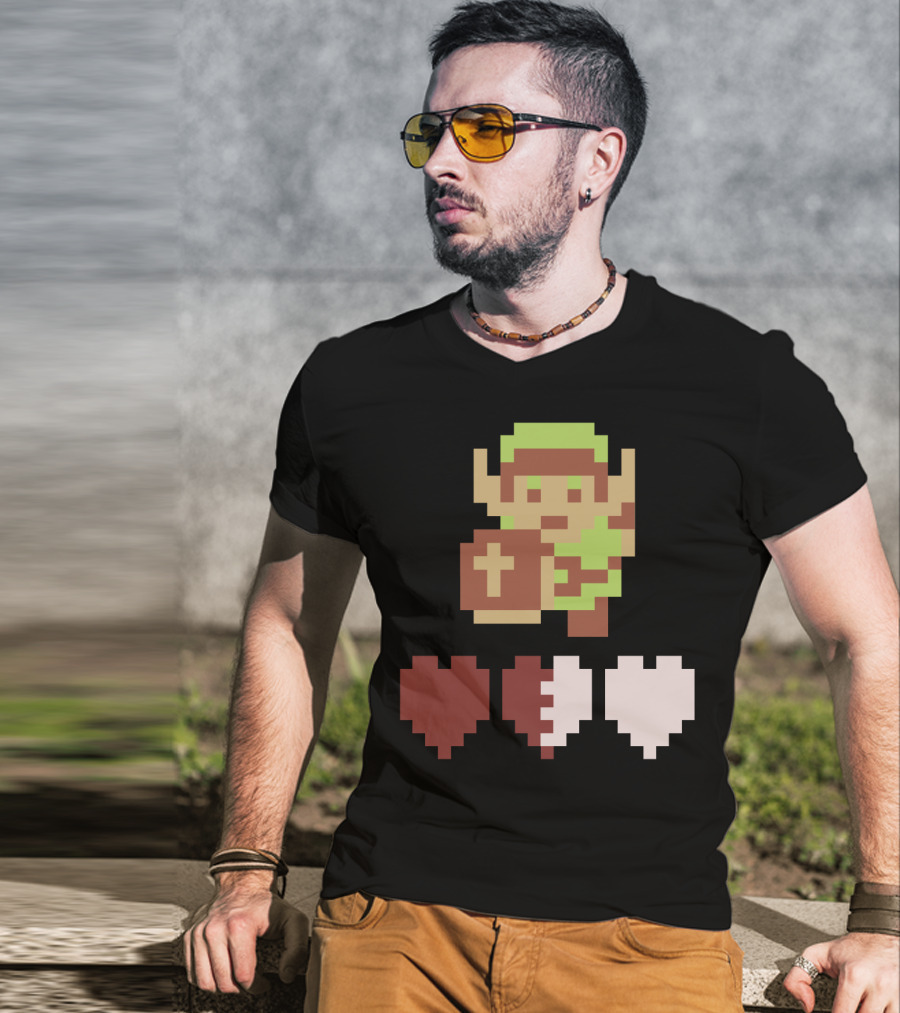 The Legend Of Zelda Link Pixel Art With Heart Containers T-Shirt