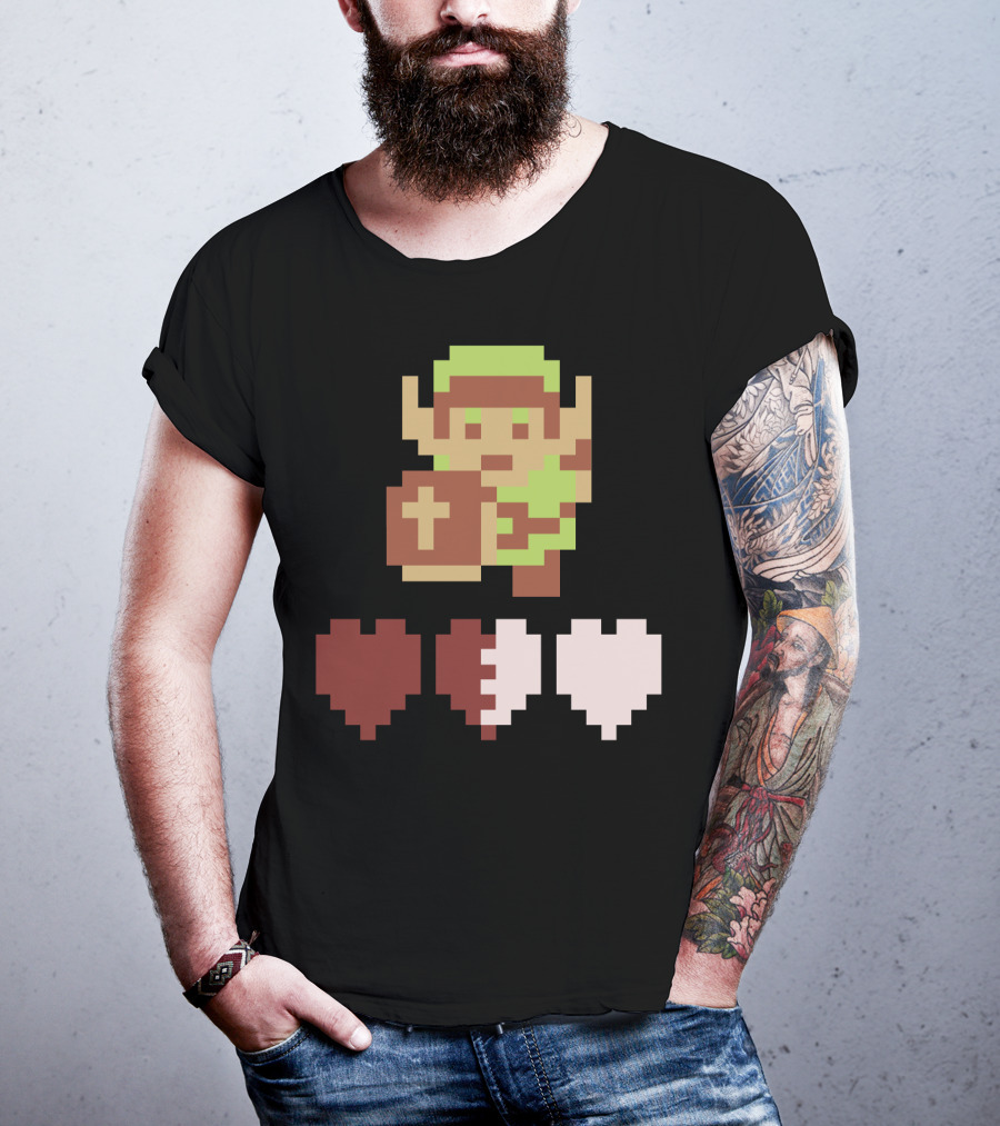 The Legend Of Zelda Link Pixel Art With Heart Containers T-Shirt