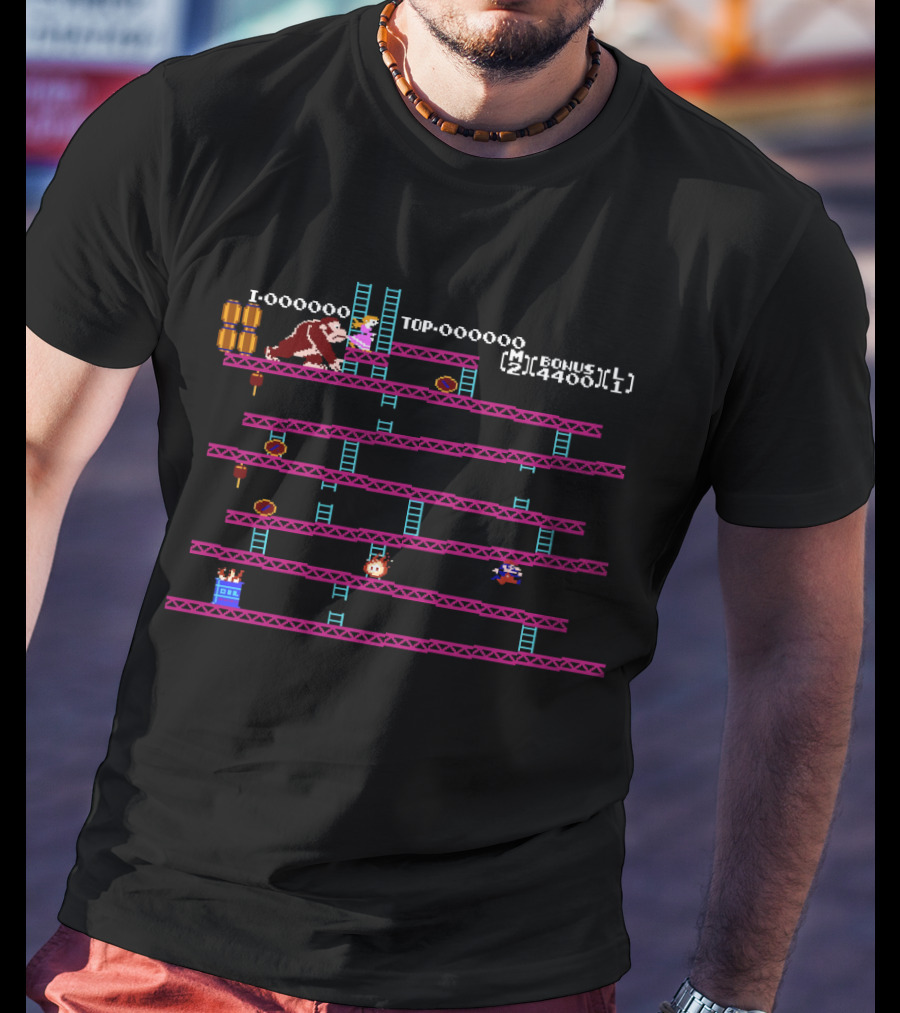 Donkey Kong Arcade Game Pixel Art 1981 Video Game Score Challenge T-Shirt