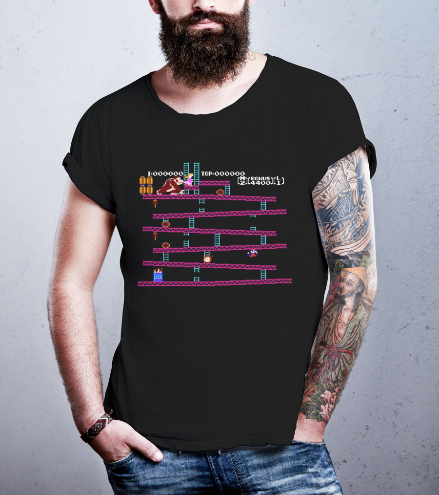 Donkey Kong Arcade Game Pixel Art 1981 Video Game Score Challenge T-Shirt
