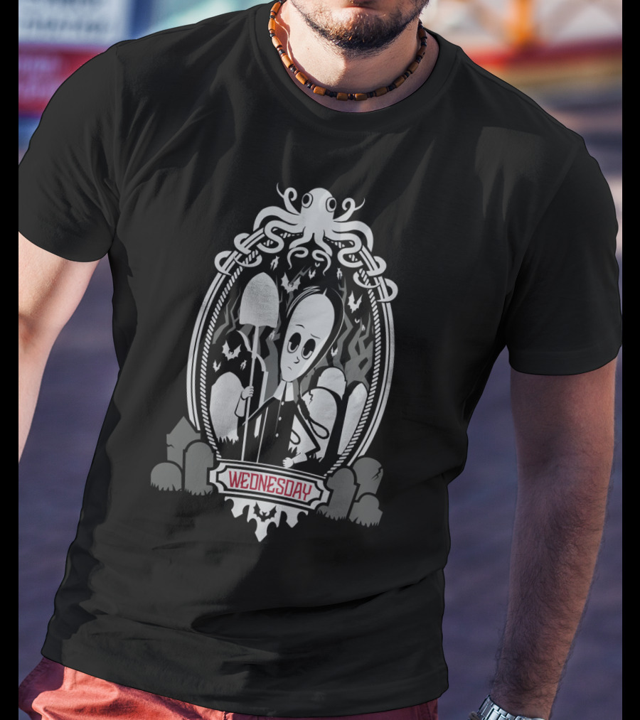 Wednesday Addams The Addams Family Gothic Portrait With Octopus And Shovel T-Shirt