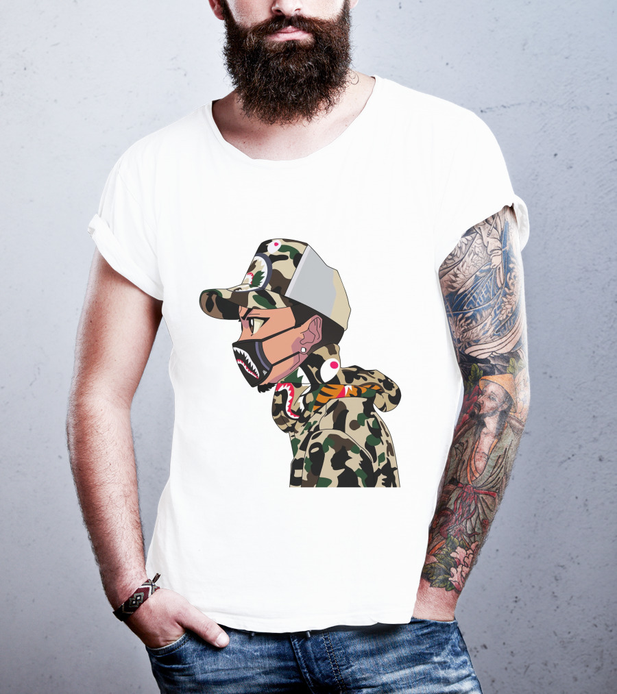 The Boondocks GT Camo Shark Face Mask Hat Hoodie Anime T-Shirt