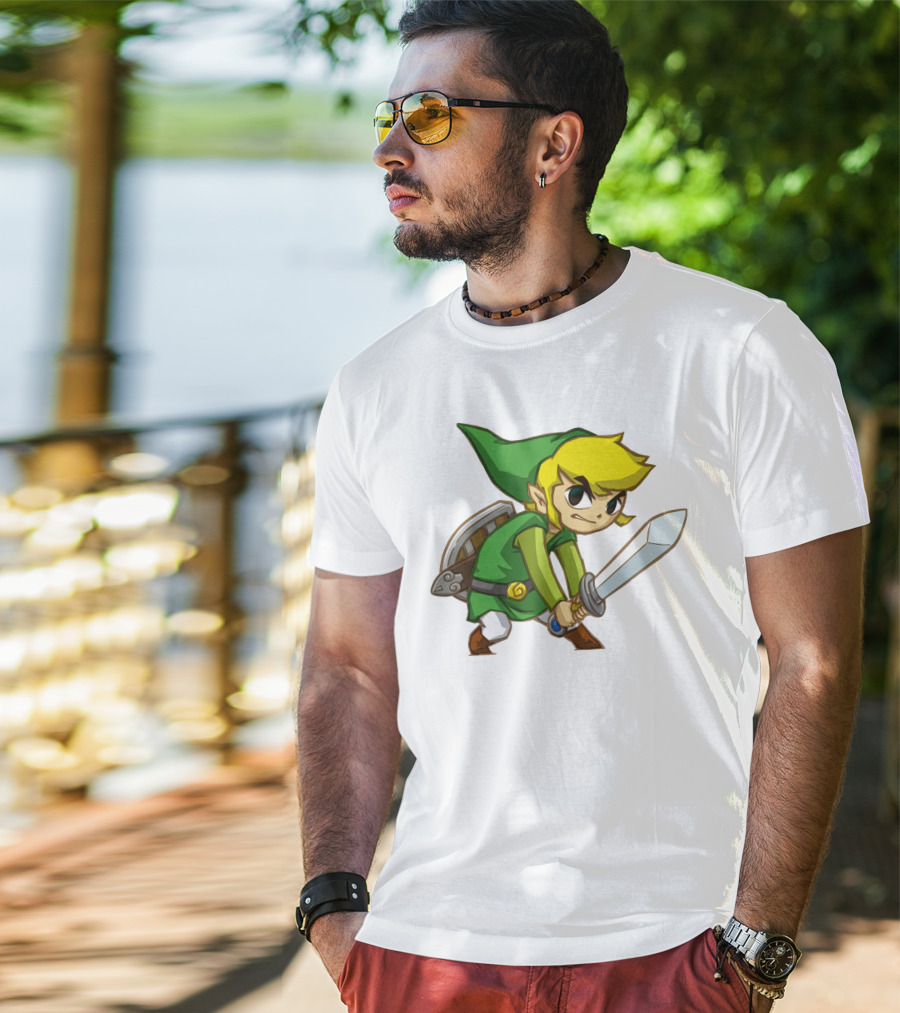 The Legend Of Zelda Link Holding Sword In Green Tunic And Hat T-Shirt