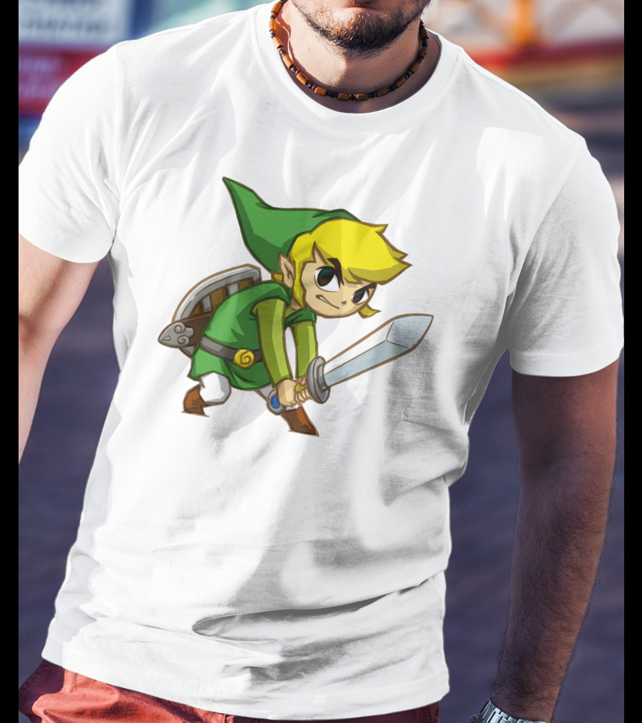 The Legend Of Zelda Link Holding Sword In Green Tunic And Hat T-Shirt