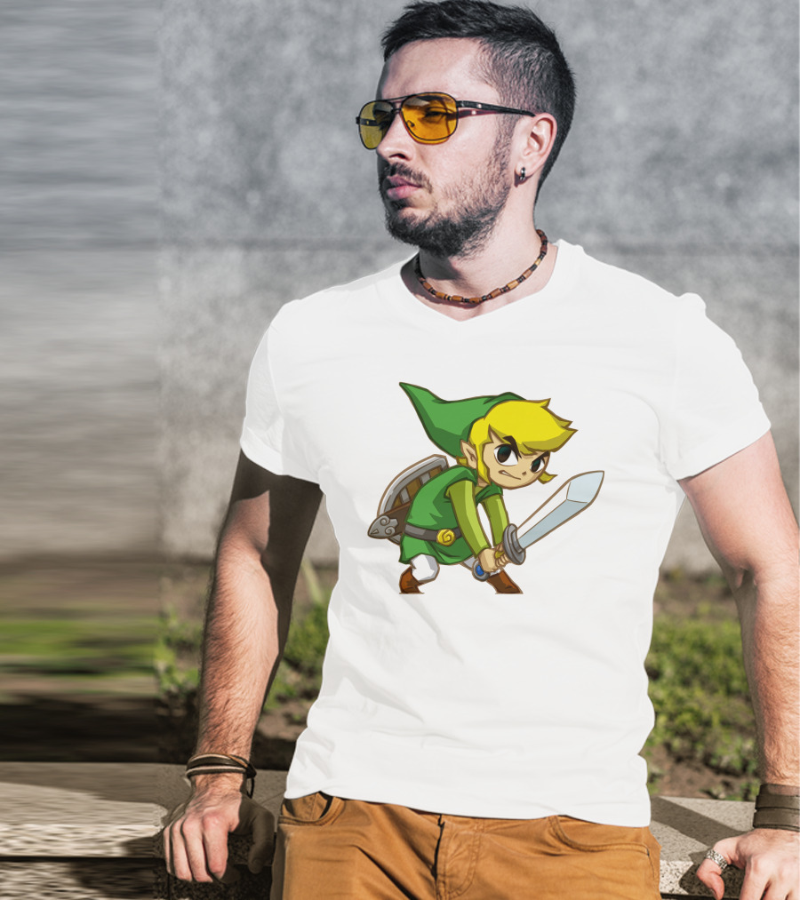 The Legend Of Zelda Link Holding Sword In Green Tunic And Hat T-Shirt