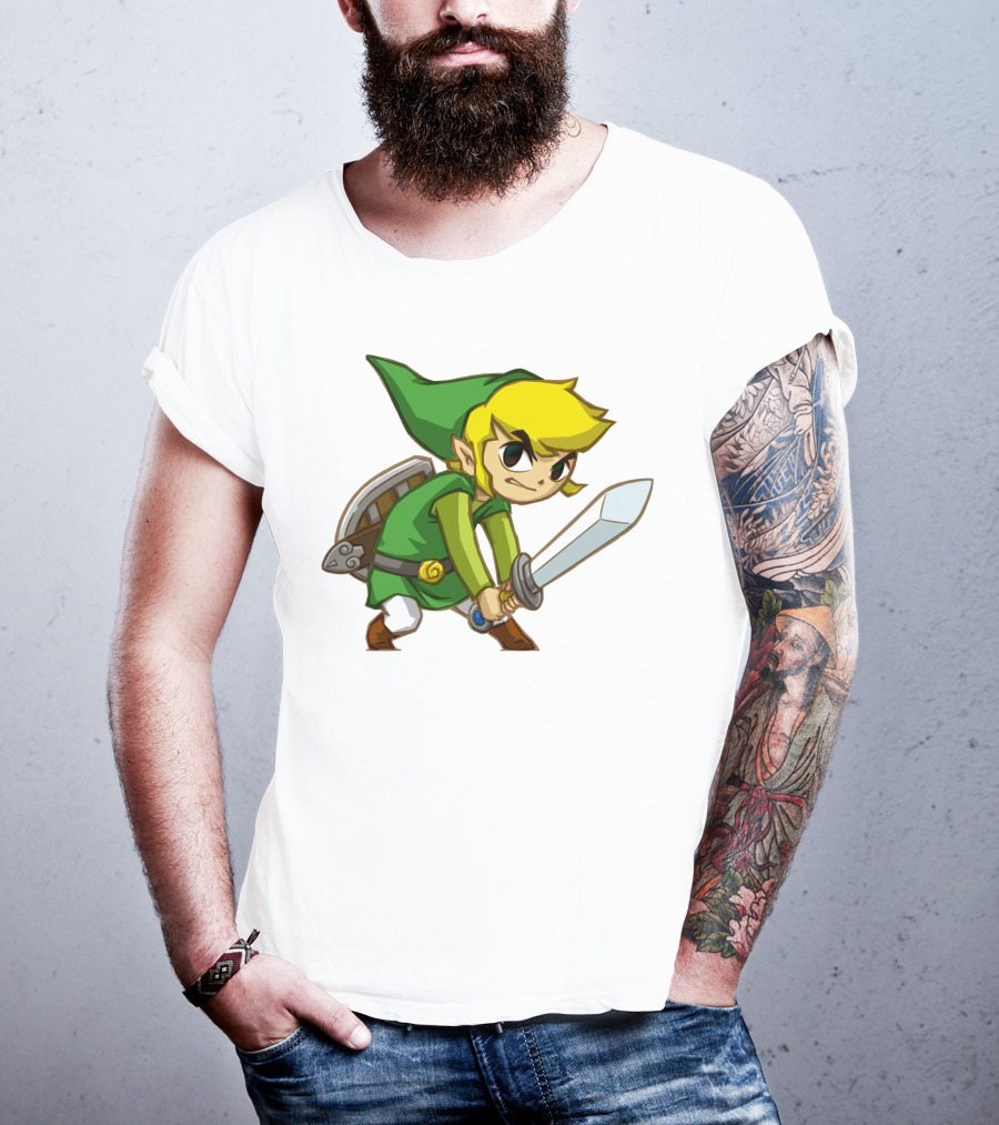 The Legend Of Zelda Link Holding Sword In Green Tunic And Hat T-Shirt