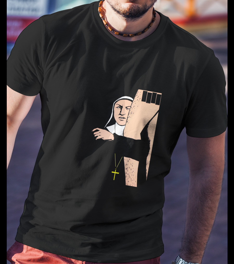 Black Flag Slip It In Nun With Cross And Legs (Red) T-Shirt