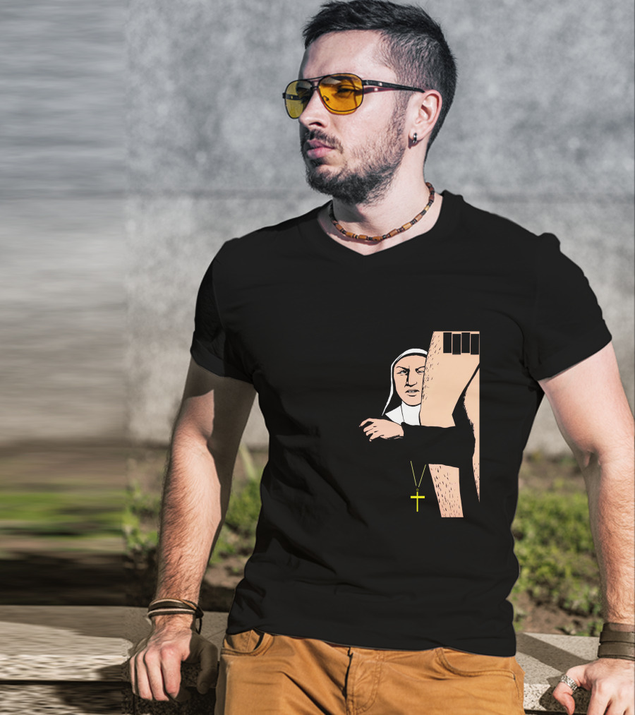Black Flag Slip It In Nun With Cross And Legs (Red) T-Shirt