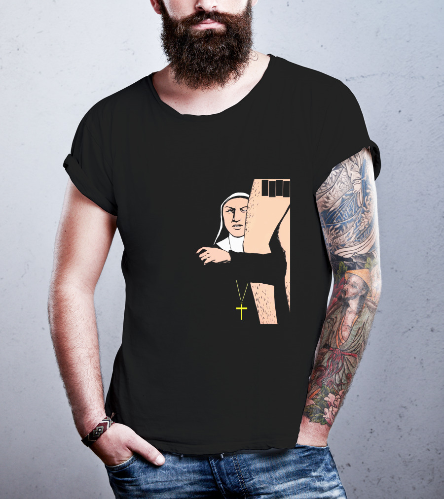 Black Flag Slip It In Nun With Cross And Legs (Red) T-Shirt