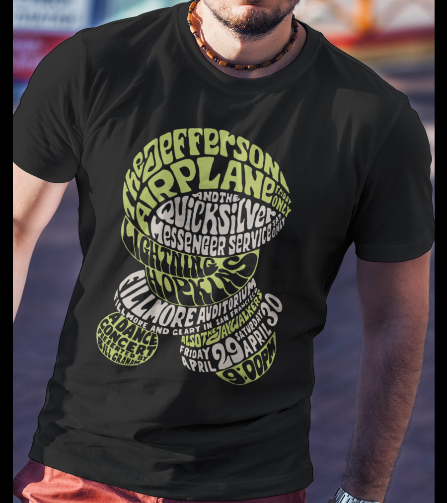 Jefferson Airplane And Quicksilver Messenger Service Lightning Hopkins Fillmore Auditorium April 29-30 Concert Bill Graham T-Shirt
