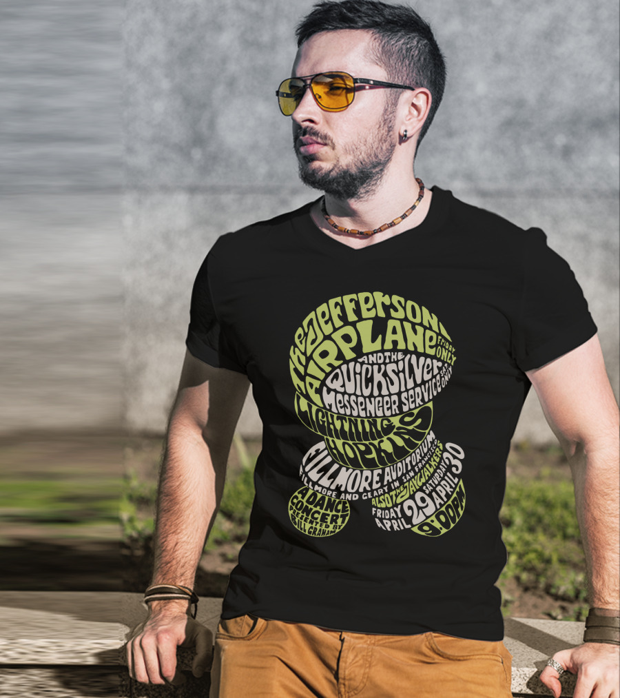 Jefferson Airplane And Quicksilver Messenger Service Lightning Hopkins Fillmore Auditorium April 29-30 Concert Bill Graham T-Shirt