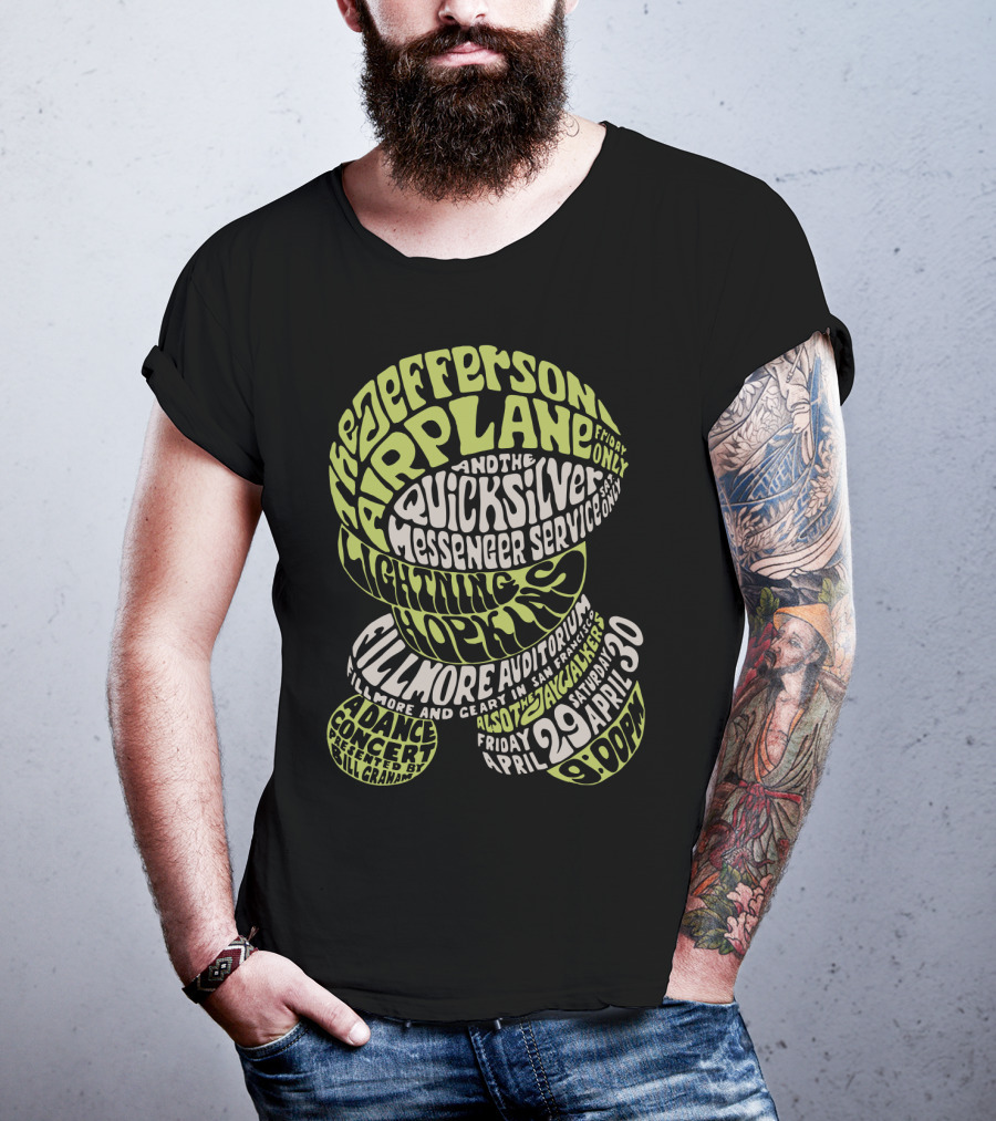 Jefferson Airplane And Quicksilver Messenger Service Lightning Hopkins Fillmore Auditorium April 29-30 Concert Bill Graham T-Shirt