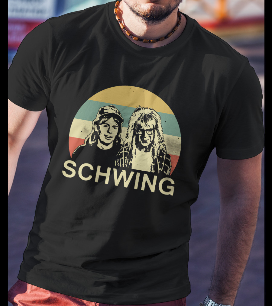 Wayne's World Schwing Retro Vintage Stripes T-Shirt