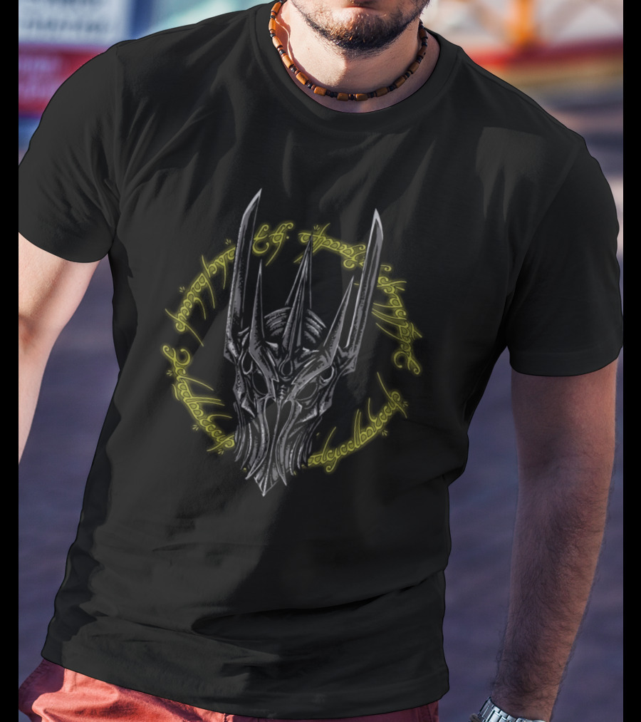Sauron Helmet With Elvish Ring Inscription Lord Of The Rings T-Shirt