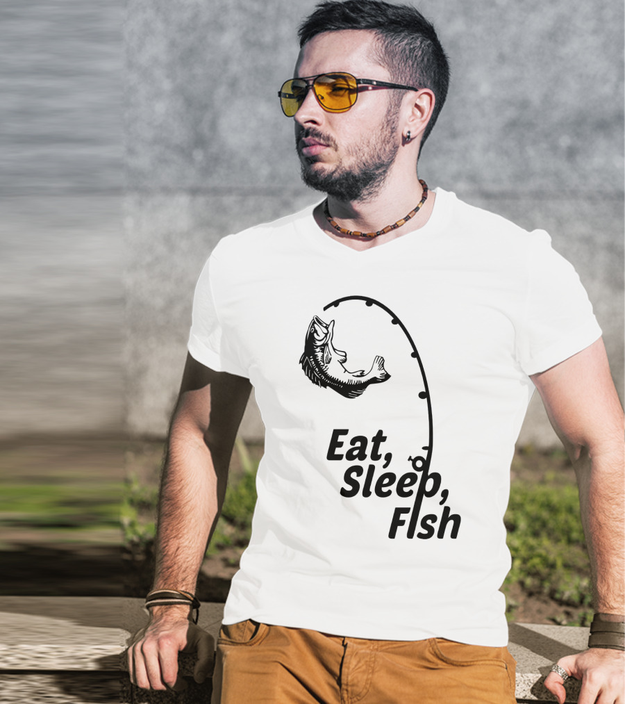 Eat Sleep Fish Fishing Rod And Jumping Fish T-Shirt