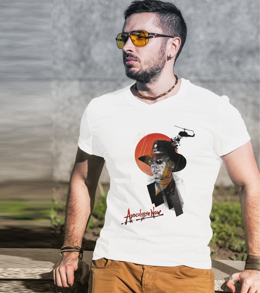Apocalypse Now Helicopter And Soldier With Red Sun Iconography T-Shirt