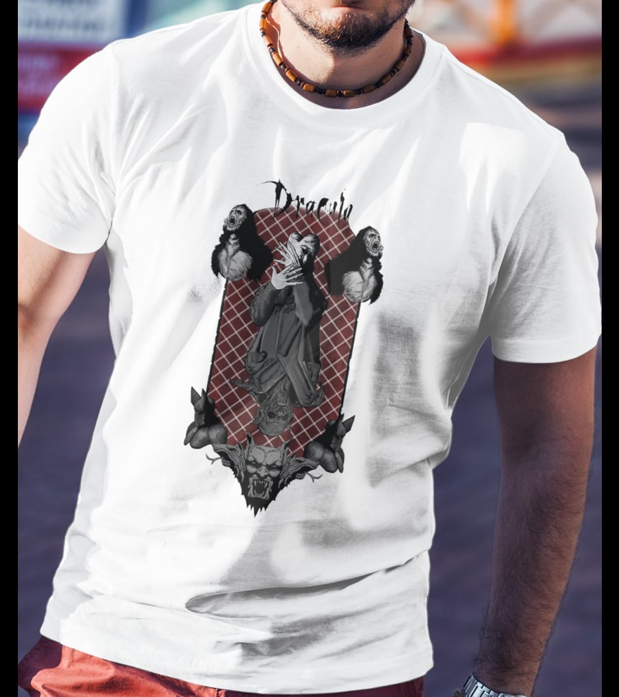 Dracula Gothic Vampires With Gothic Skull And Bats T-Shirt