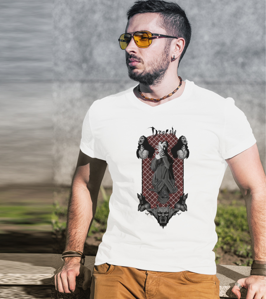 Dracula Gothic Vampires With Gothic Skull And Bats T-Shirt