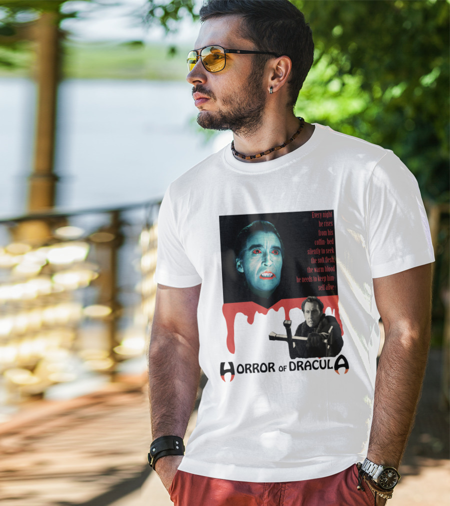 Every Night He Rises From His Coffin-Bed To Seek Blood Horror Of Dracula T-Shirt
