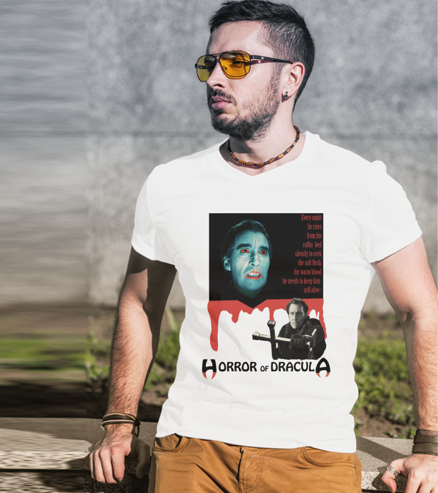Every Night He Rises From His Coffin-Bed To Seek Blood Horror Of Dracula T-Shirt