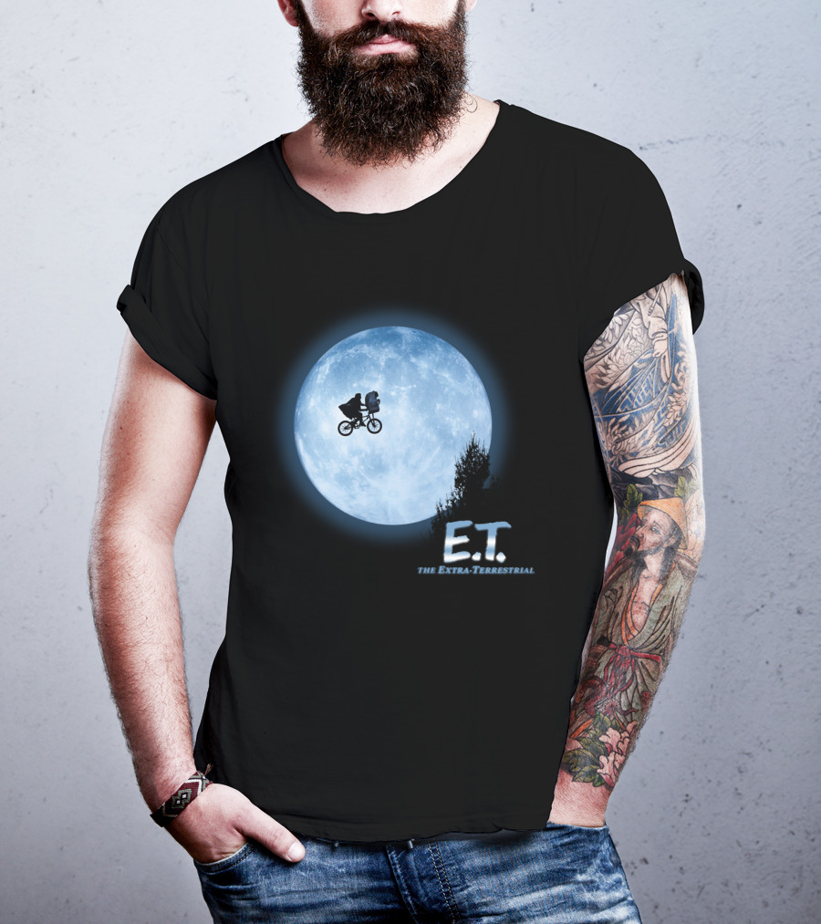 E.T. The Extra-Terrestrial Bicycle Silhouette Against Full Moon T-Shirt