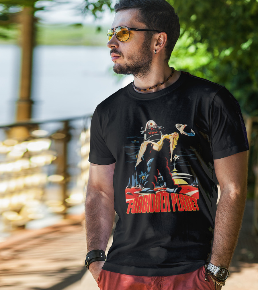 Forbidden Planet Retro Sci-Fi Art With Robot And Woman T-Shirt