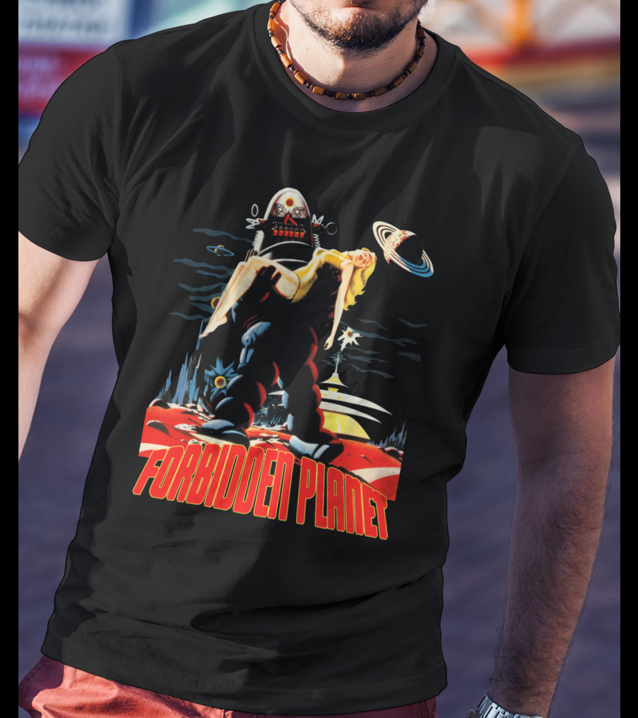 Forbidden Planet Retro Sci-Fi Art With Robot And Woman T-Shirt
