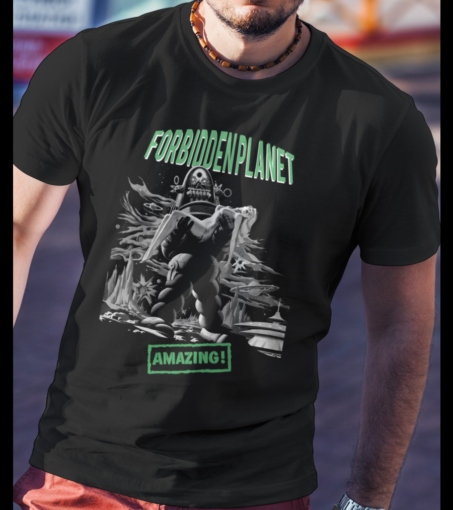 Forbidden Planet Amazing Robot Carrying Woman Retro Sci-Fi Scene T-Shirt