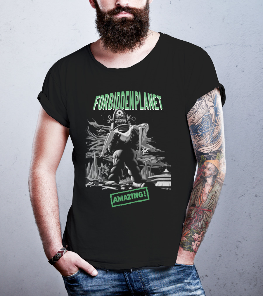 Forbidden Planet Amazing Robot Carrying Woman Retro Sci-Fi Scene T-Shirt
